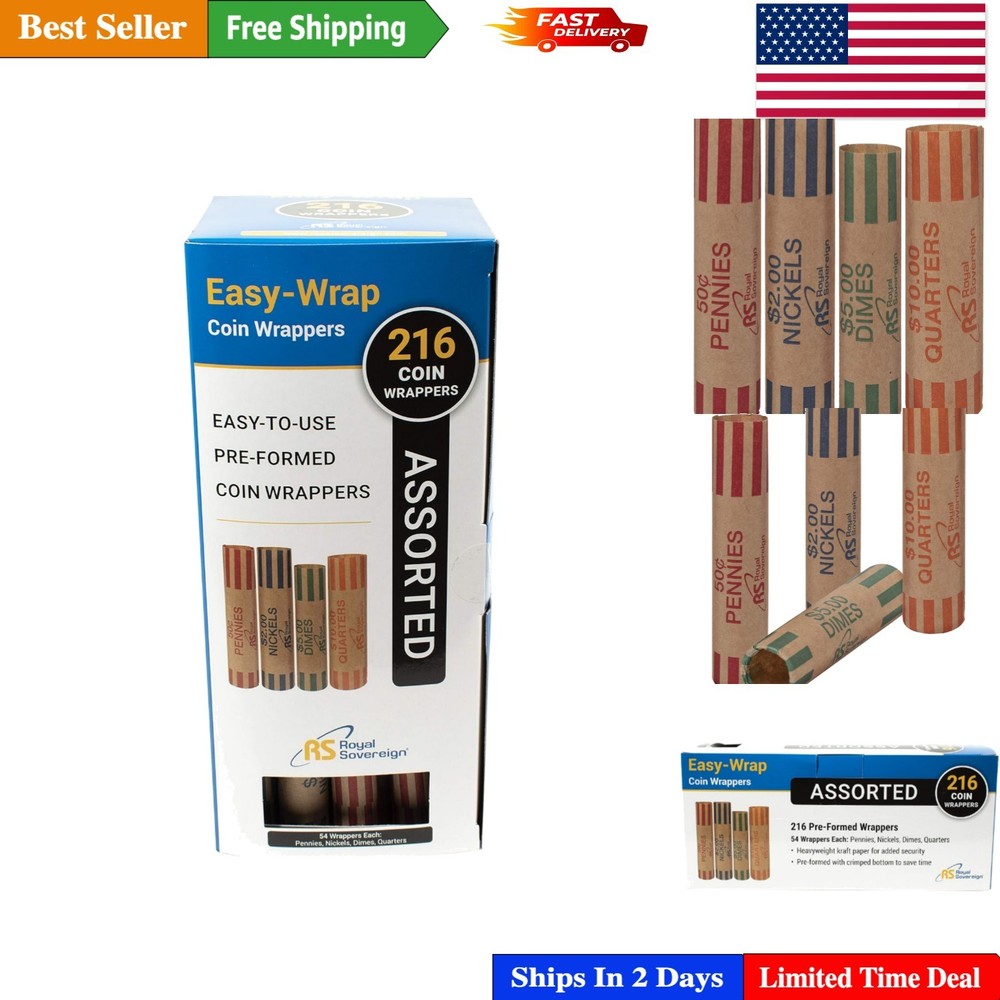 Convenient Blue Coin Wrappers - 216 Preformed Assorted Count for Easy Use