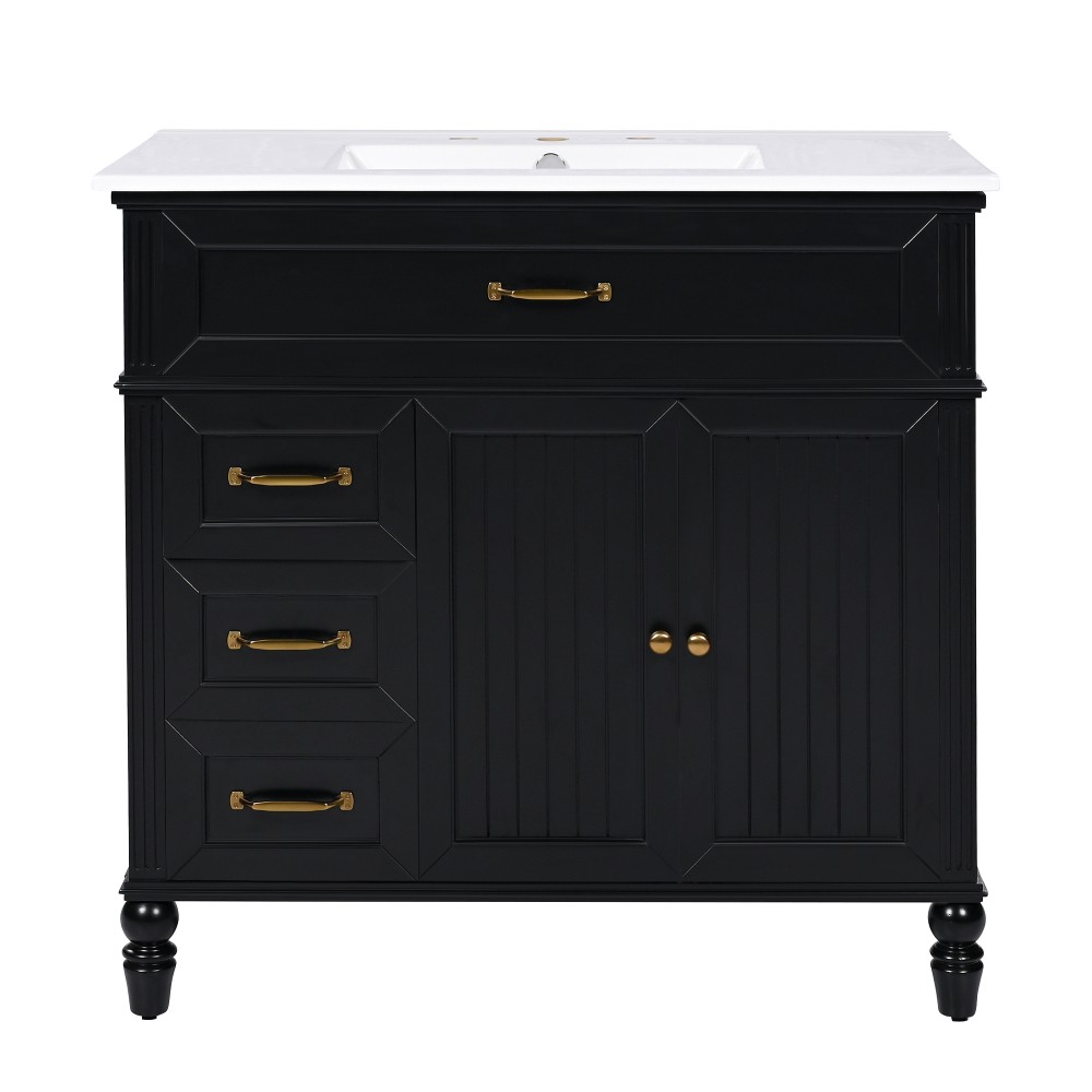 36" Bathroom Vanity with Sink, Bathroom Cabinet with Drawers, Solid Frame