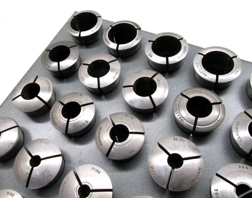 30 HARDINGE ASSORTED 5C ROUND COLLETS w/ RACK