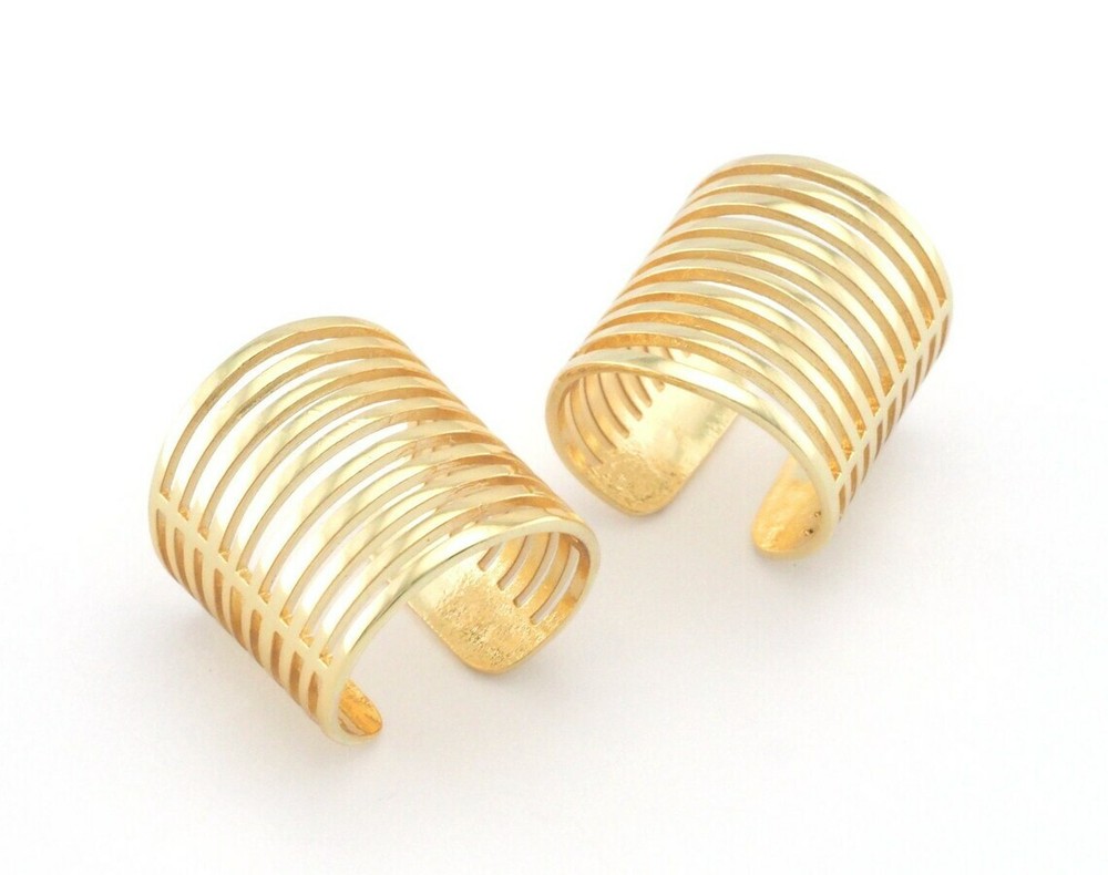 Statement ring separate lines Adjustable Shiny Gold Plated Brass 6US 9.5US 4297