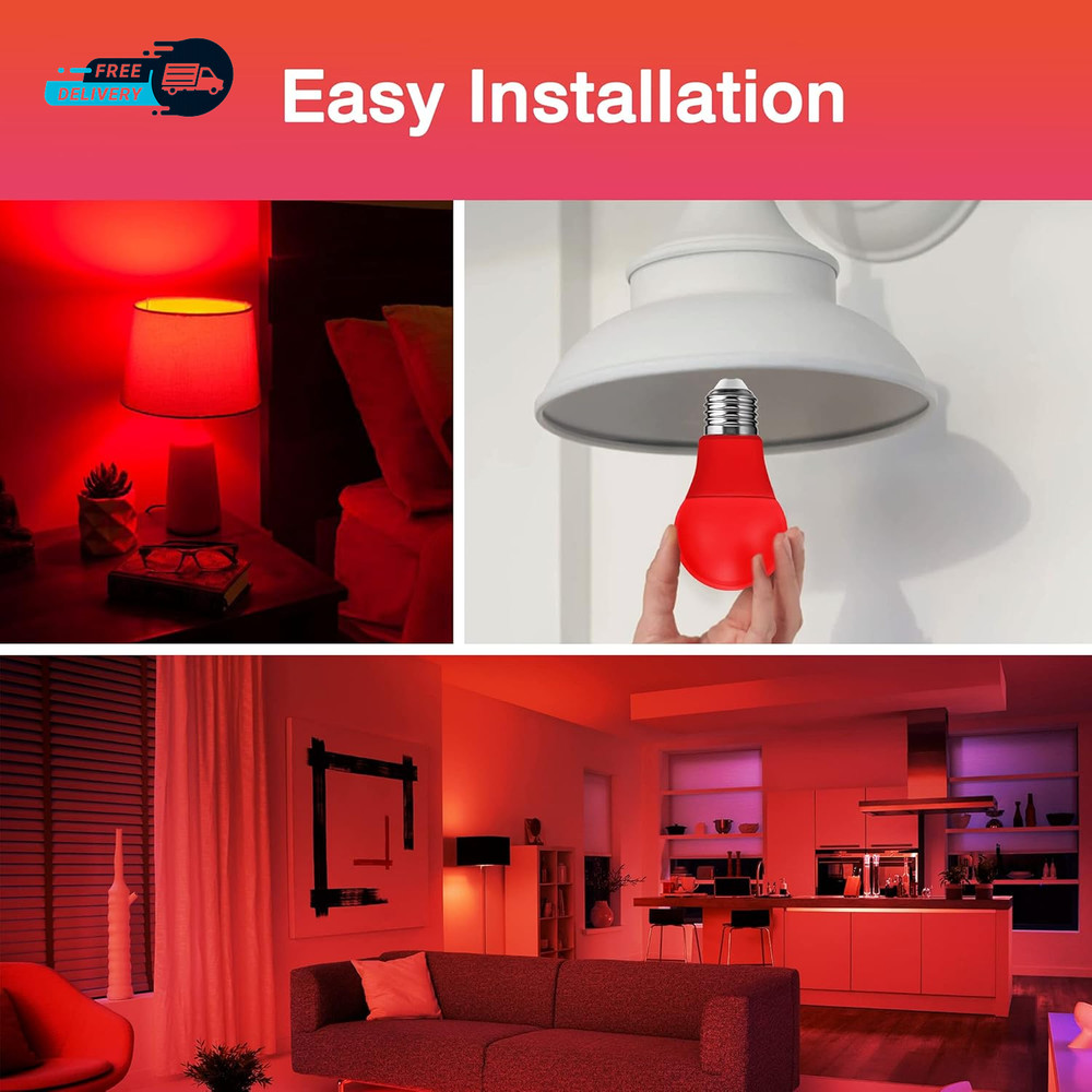 LED Red Light Bulb 60W Equivalent, A19 LED E26 Base Red Color Light Bulbs