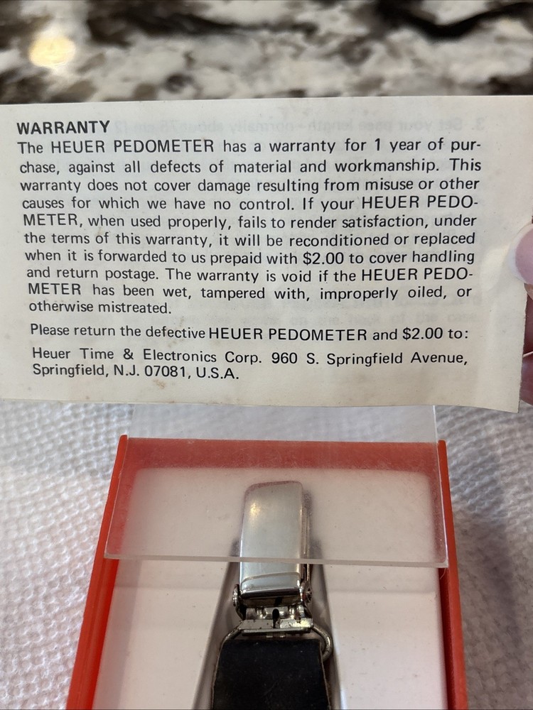 VINTAGE HEUER PEDOMETER REF. 600 MILES ORIGINAL BOX & INSTRUCTIONS