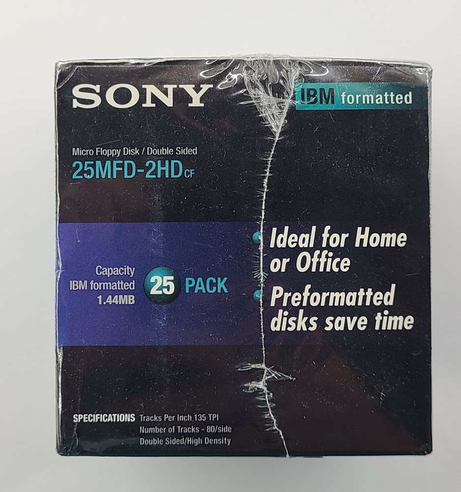 Sony HD IBM Formatted MFD 2 Micro Floppy Disk Double Sided 25 Pack 2HD - NEW