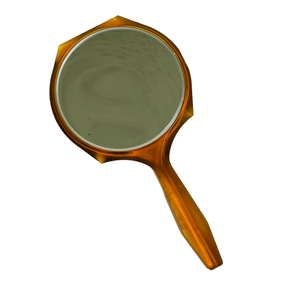 Mohawk Double Sider Amber Lucite 11.5" Hand Mirror