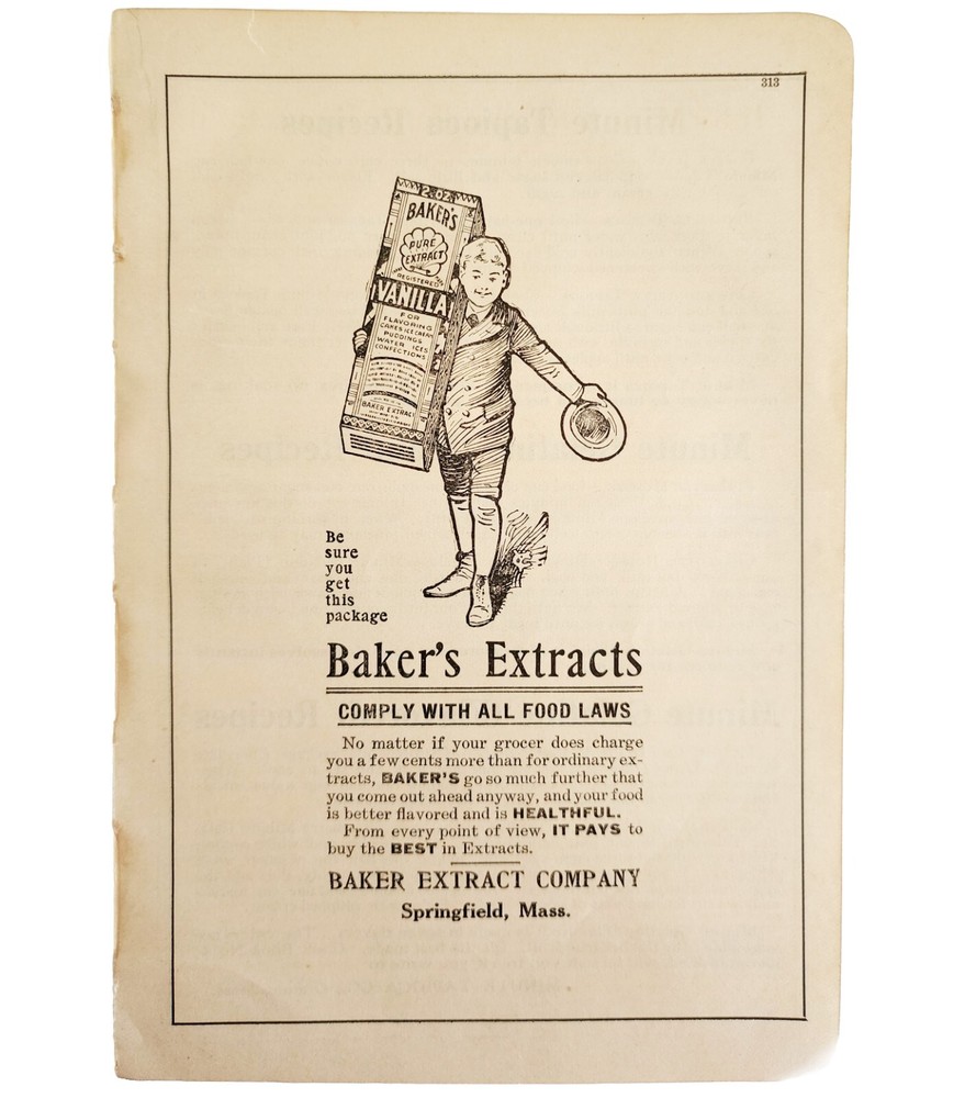 Baker's Extracts Vanilla Baking 1910 Advertisement Springfield Mass ADBN1eee