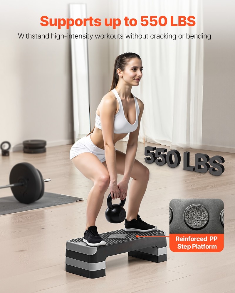 VEVOR Aerobic Exercise Step Platform Height Adjustable Workout Stepper 4 Riser