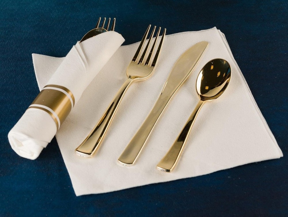 Gold Plastic Silverware Set, 160 Count, Extra Heavy Duty Flatware, Disposable...