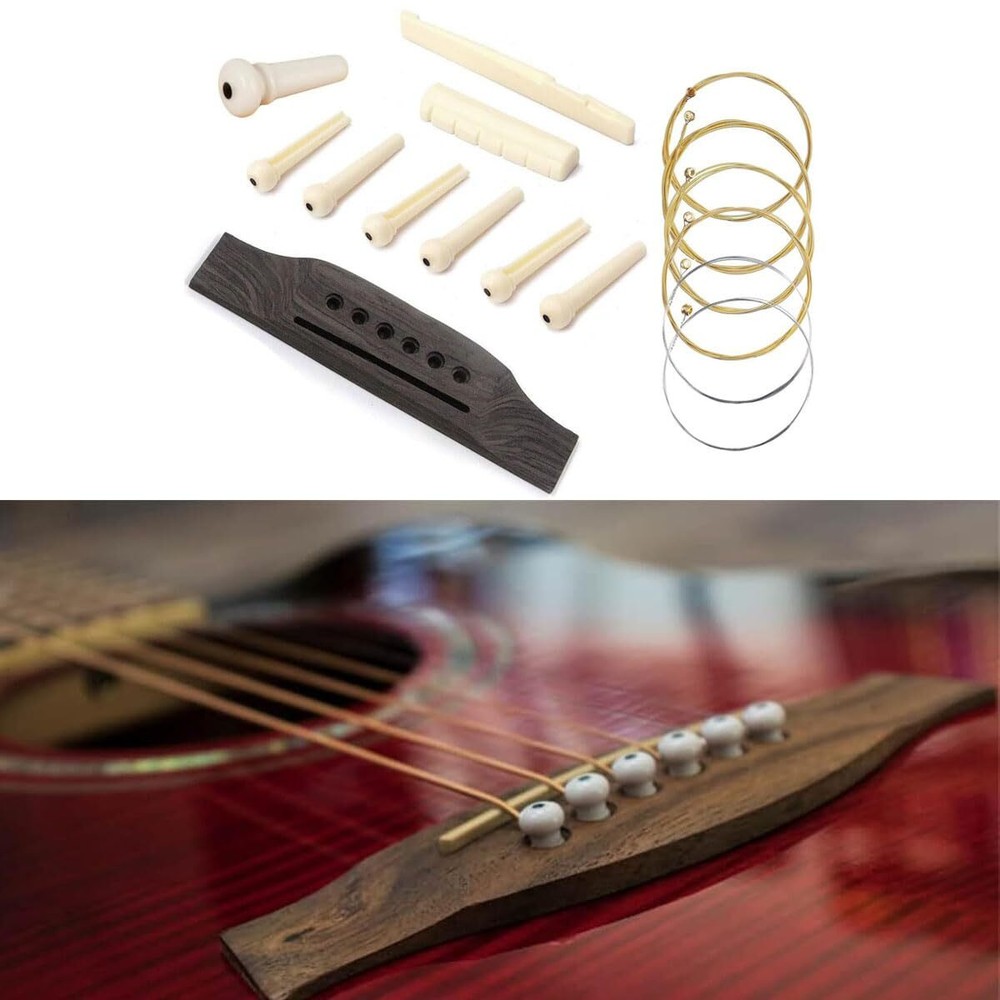 6 String Guitar Bridge Saddle Nut Pins Replacement Parts Set Accessories