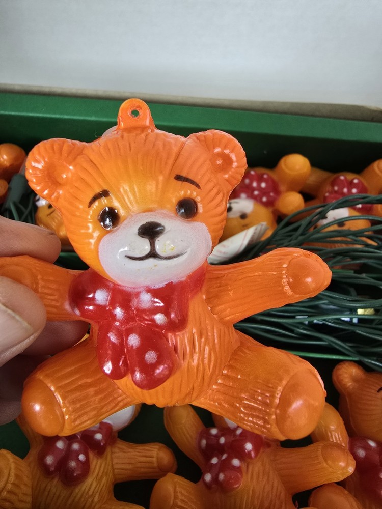 Vtg Christmas Teddy Bears String 10 Light Set Bronson Hard Plastic TESTED EUC