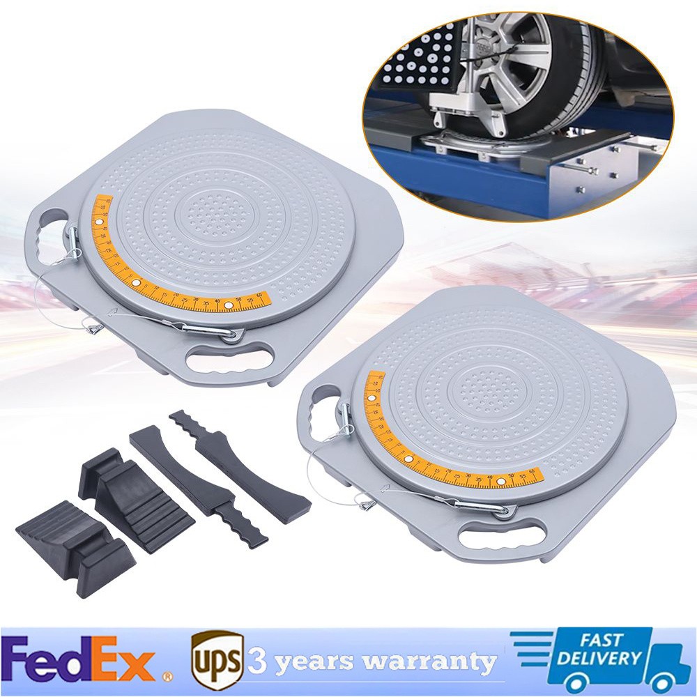 2x Wheel Alignment Turntable Plates Kit with Locking Pins & Angle Meter