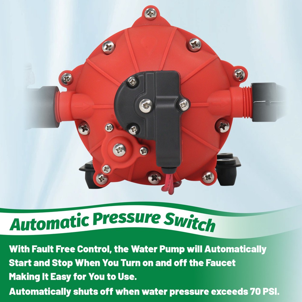 70 PSI High Pressure RV Water Pump Diaphragm DC 12V Self-Priming Pump 6.5 GPM