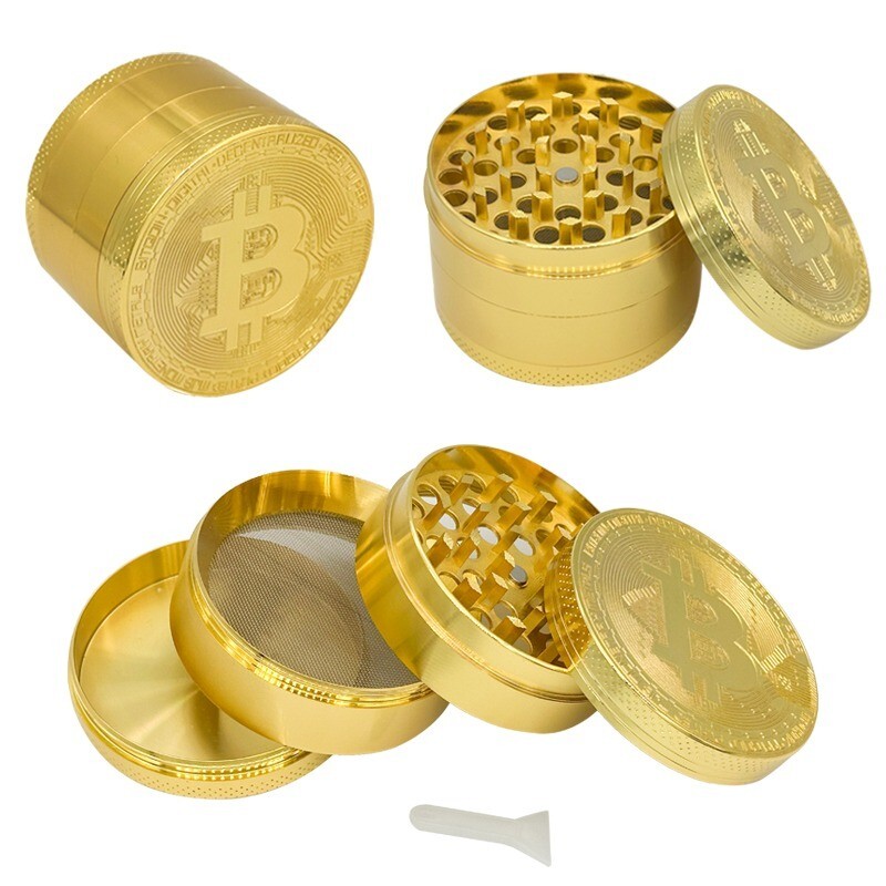 Gold Bitcoin Style 63mm Metal Material Grinder 4-Layer Herb Grinder