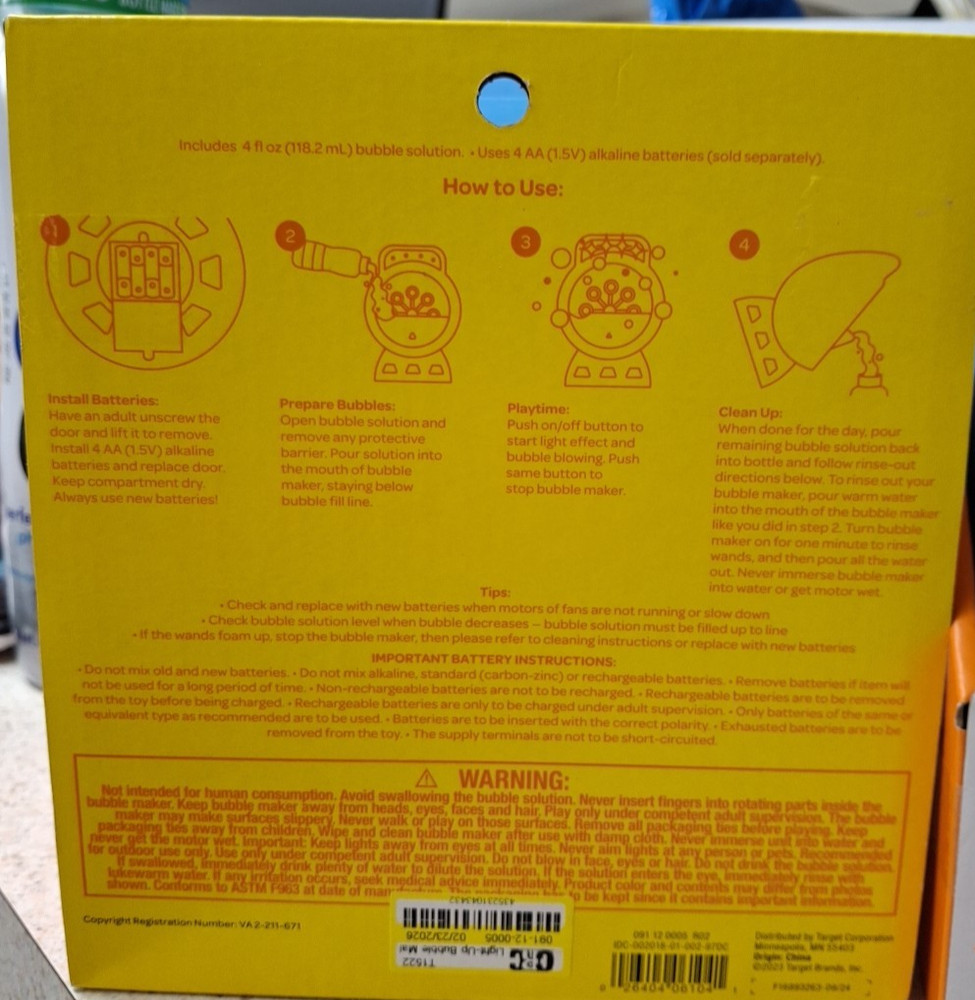 LOTOF2 Light-Up Bubble Maker - Sun Squad- w/ 4 Fl Oz. Bottle
