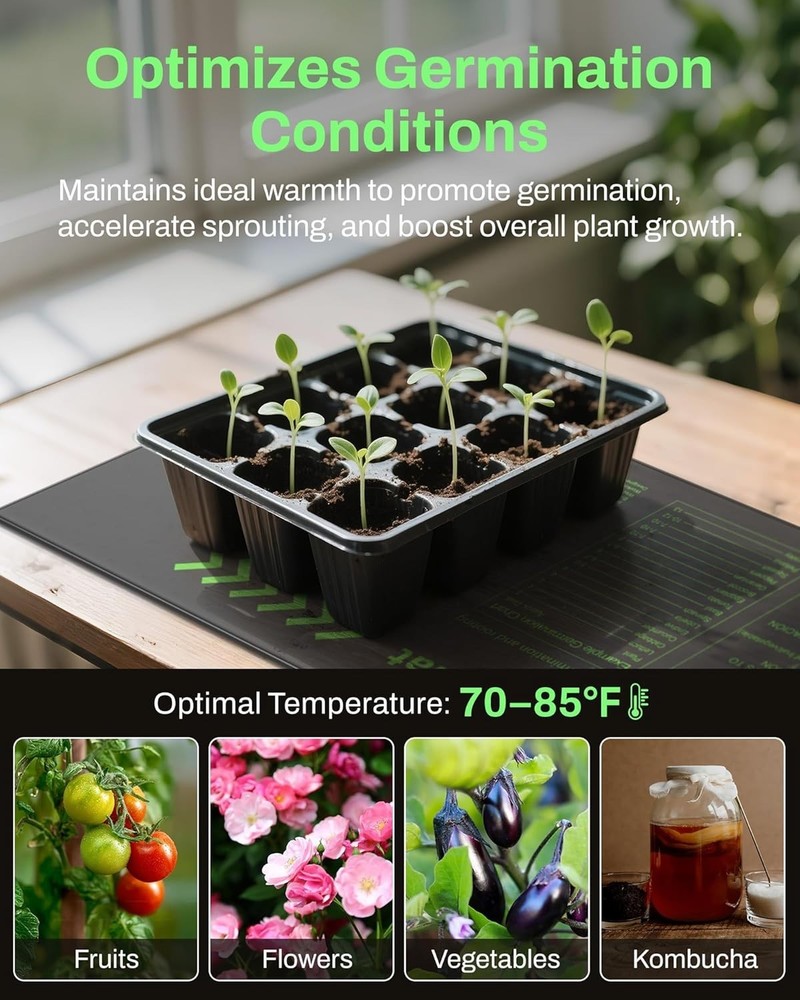 Indoor Plant Heating Mat & Controller Combo – 10x20.75", Ideal for Seed Starting