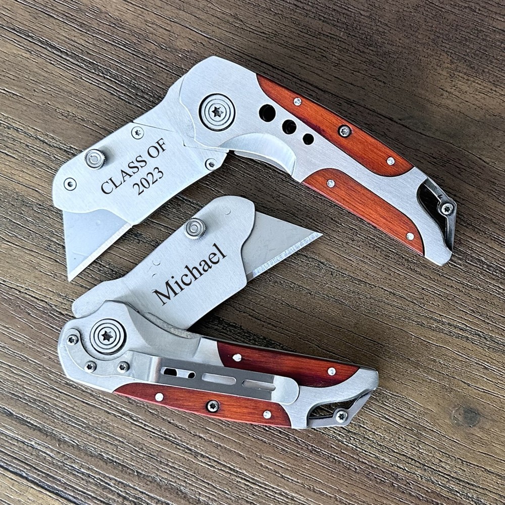 Custom Engraved Utility Box Knife with Clip, Personalized Pocket Knife