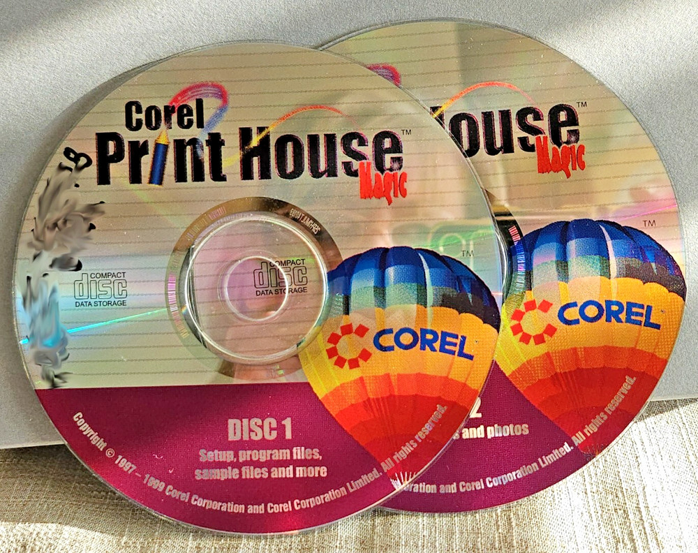 Corel Print House CD Discs 1 & 2 VINTAGE Graphics Software