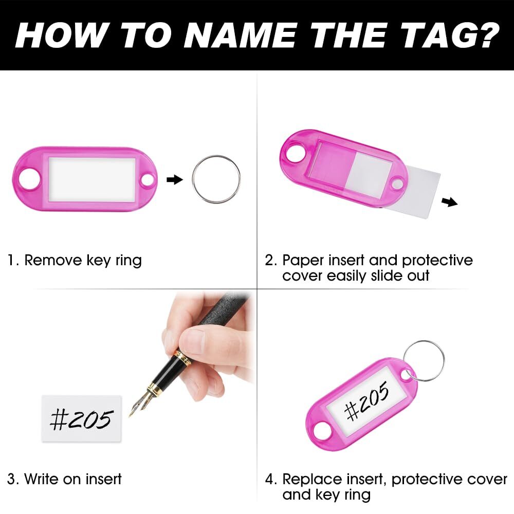 20 Pack Plastic Key Tags, with Label window, with Split Ring, Organization