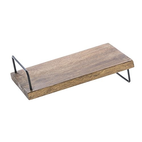 HUBERT Display Riser Rectangular Mango Wood and Black Iron Slant Riser - 7"L x