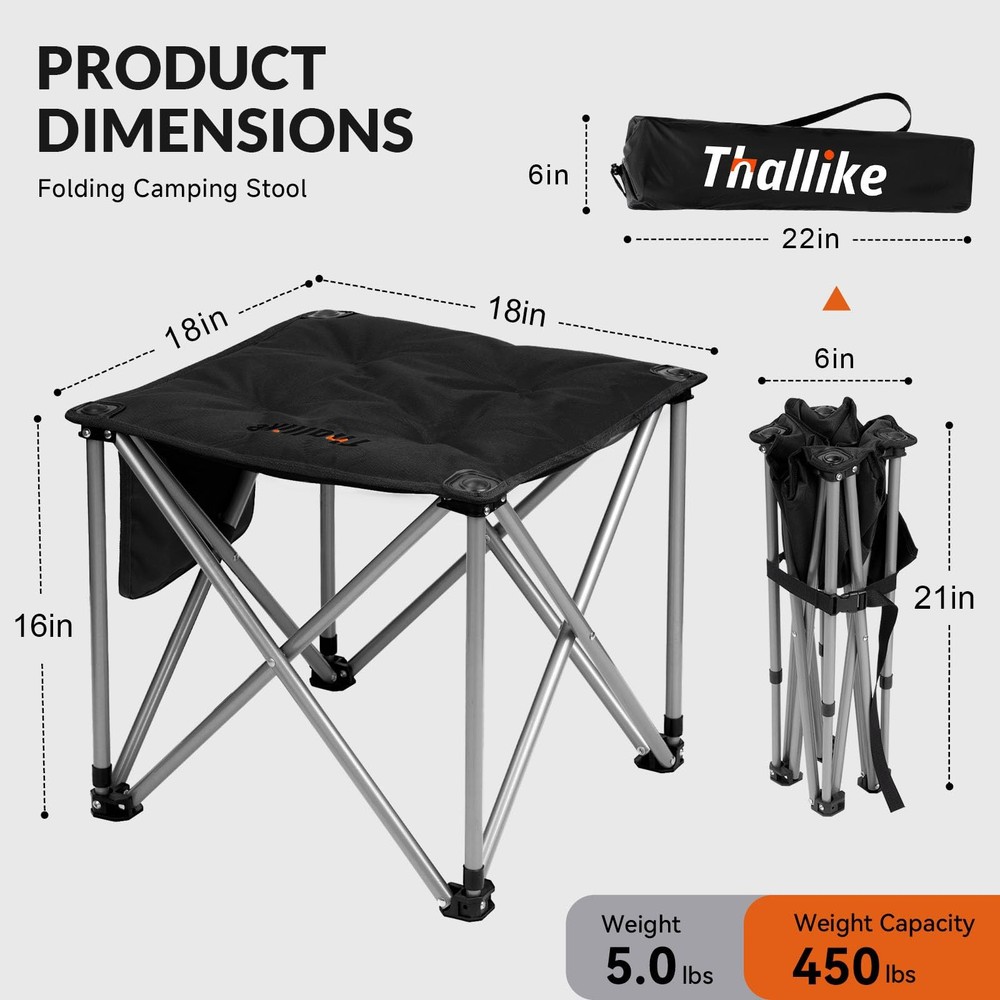 Oversized Padded Camping Stool with Storage Bag, Heavy Duty 450LBS Support