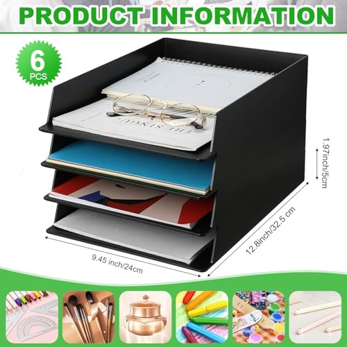 Pcs Stackable Paper Trays Rectangular Plastic Desk Holder Desktop 6 Black