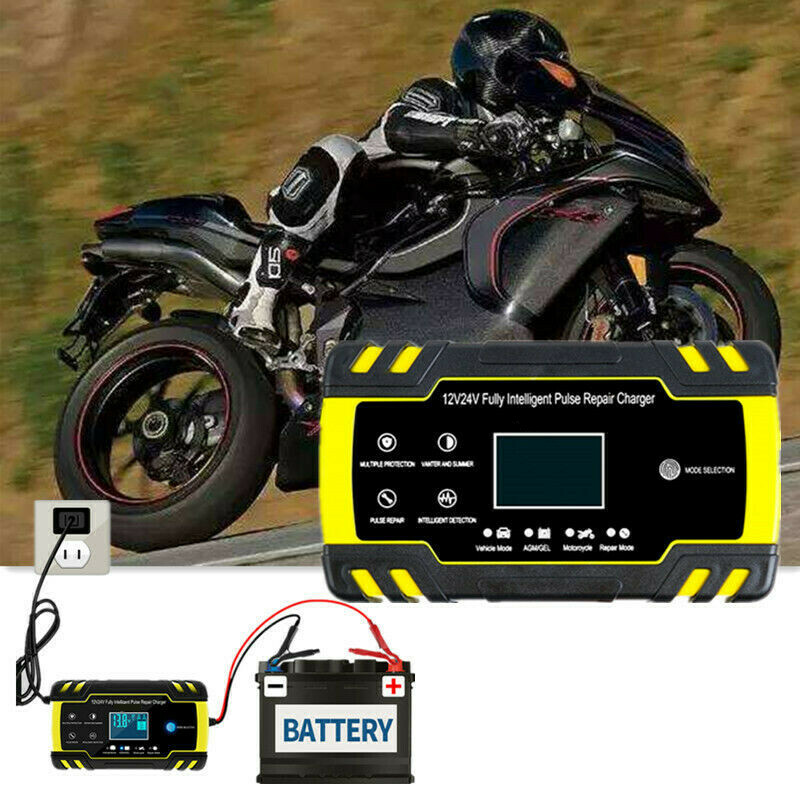 Motorcycle 12V Smart Battery Charger/Maintainer Fully Automatic With Cable Clamp