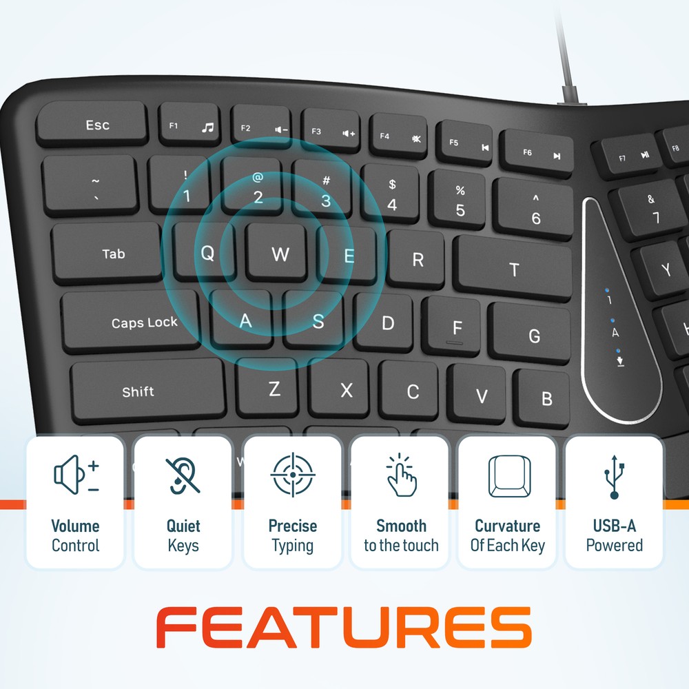 Delton KB250 Ergonomic Wired Keyboard - Black