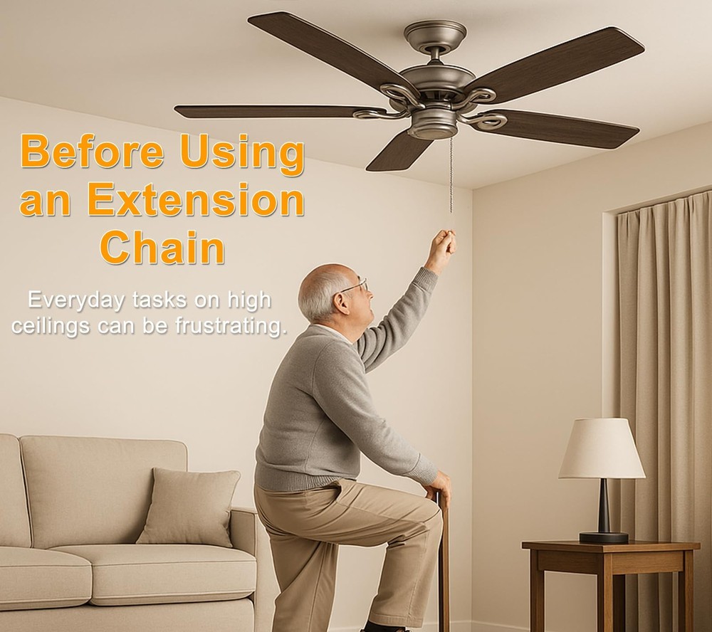 120" Ceiling Fan Pull Chain Extender - Chain with 12 Connectors, Adjustable L...
