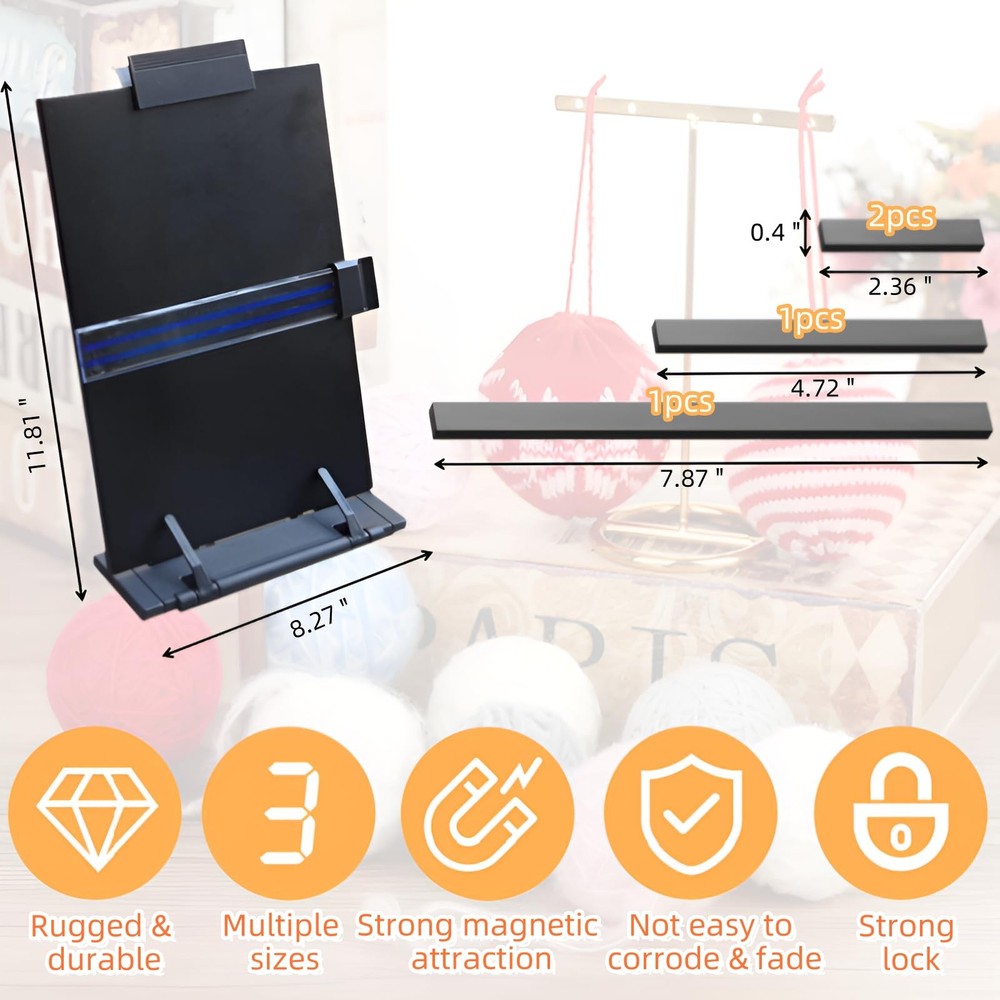 Knitting Pattern Holder with 4 Replacement Black Magnets, Knitting Chart Keep...