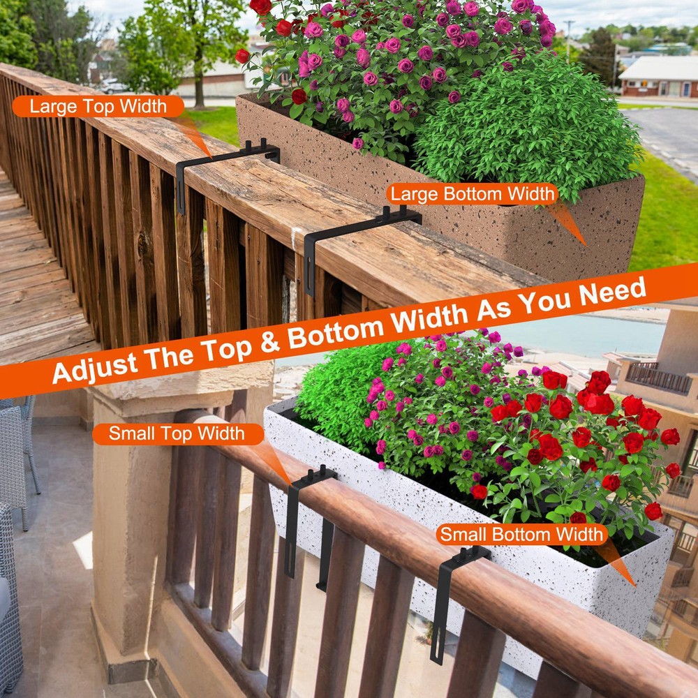 4PCS Adjustable Planter Box Brackets Mounts Deck Railing Flower Box Holder Hooks