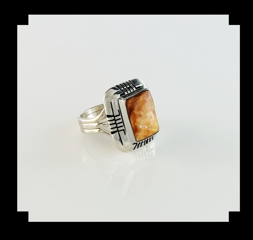 Handcrafted Sterling and Spiny Oyster Double Stack Ring Size 9 1/4