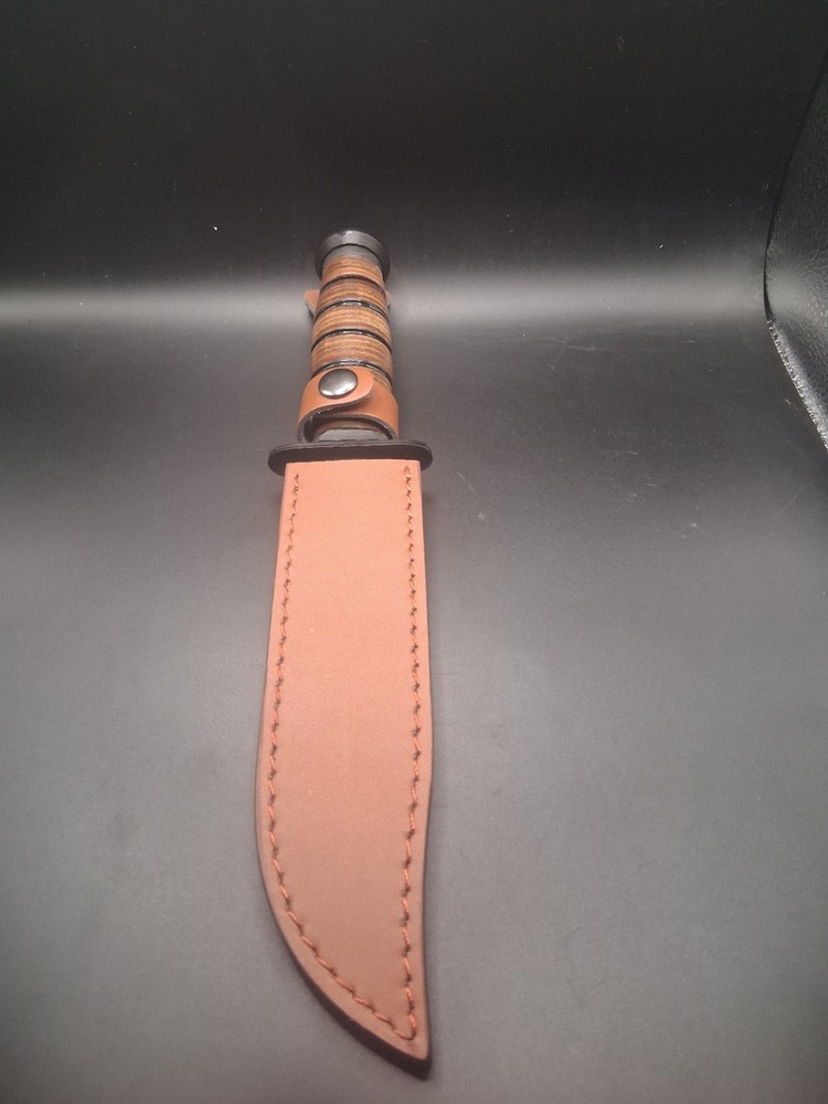 Elit Edge Combat Fixed Blade Knife Stacked Leather Handle Sheath KABAR style