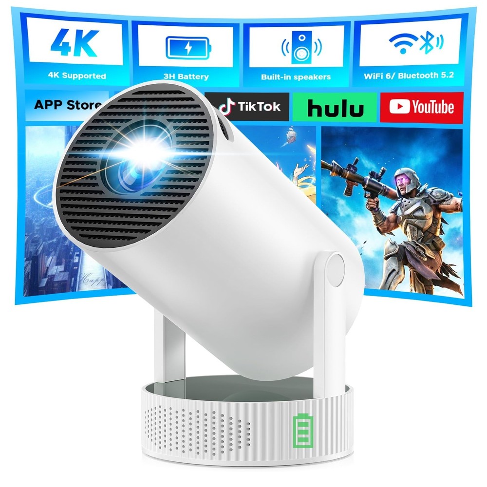 Mini Projector, Projector with Wifi and Bluetooth Built-in Battery 4K Portabl...