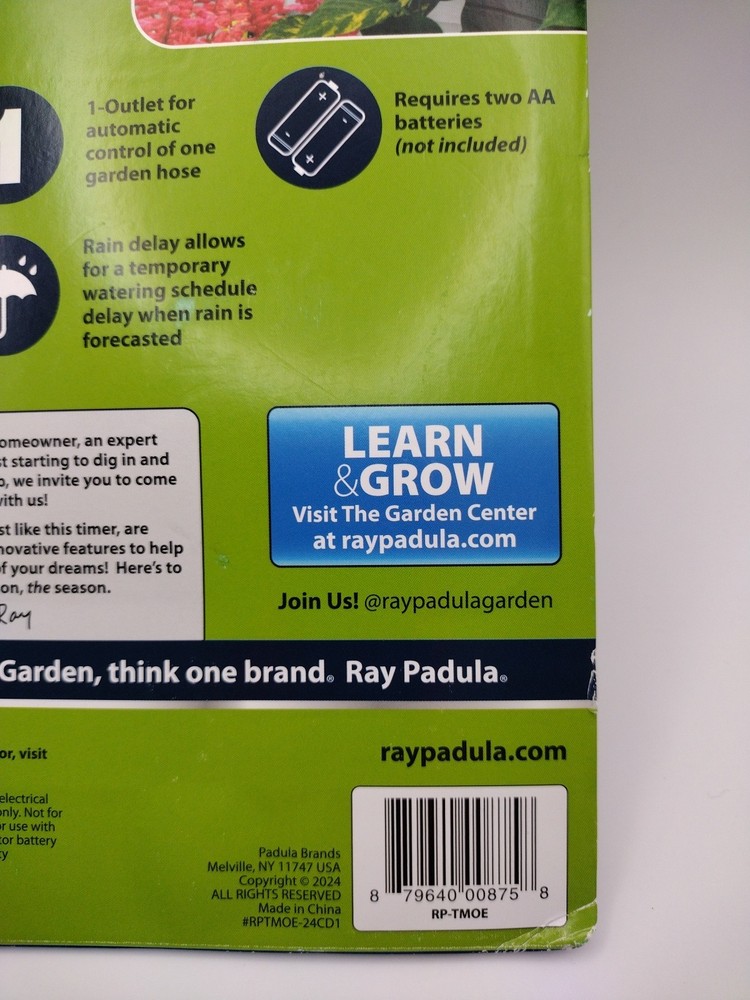 Ray Padula 1-Zone Programmable Electronic Sprinkler Timer for Yard Garden Hose