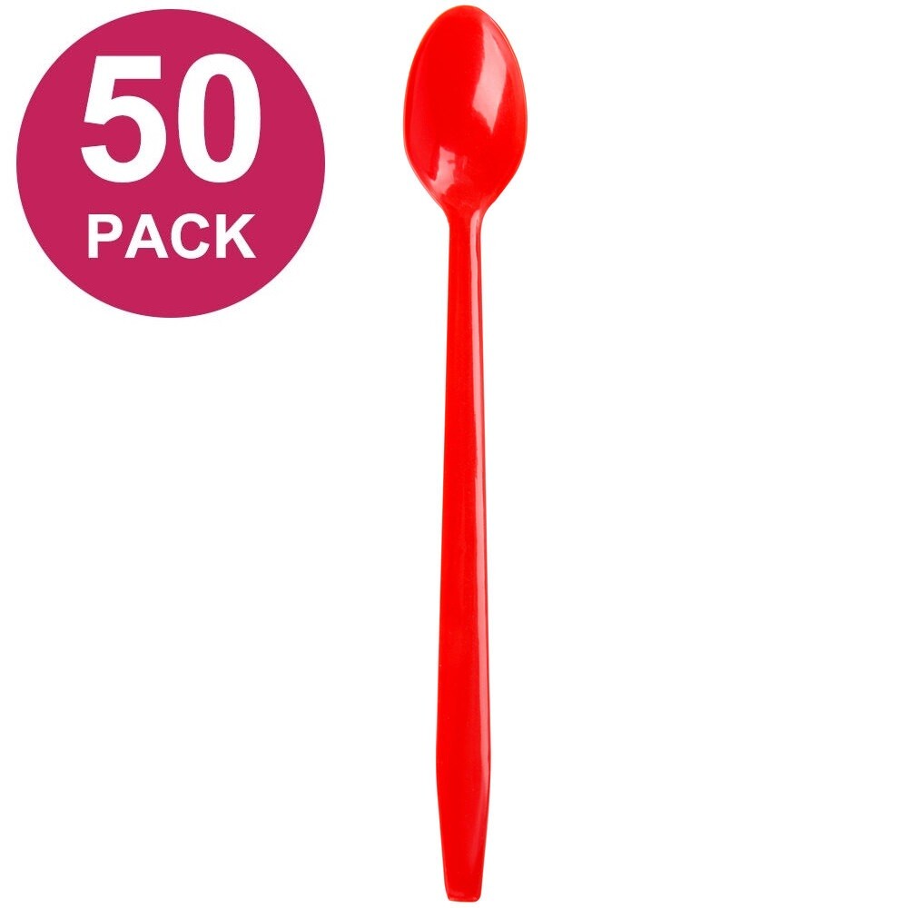 Choice 8" Red Plastic Soda / Sundae Spoon - 50 pack