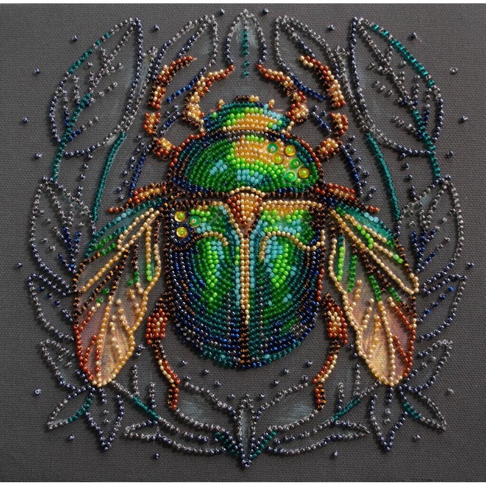 Bead Embroidery Kit Emerald beetle Bead needlepoint Beadwork DIY Abris Art