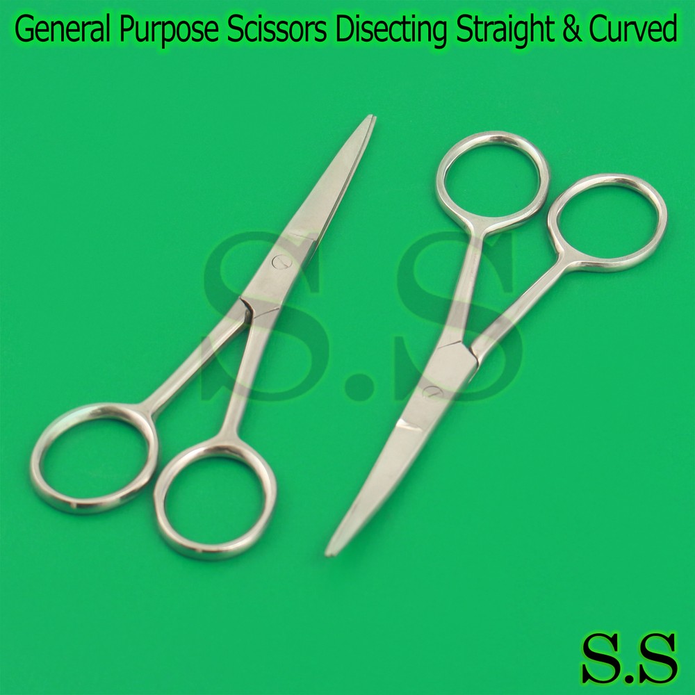 2pc 4.5" General Purpose Scissors Disecting Straight & Curved Sharp Surface