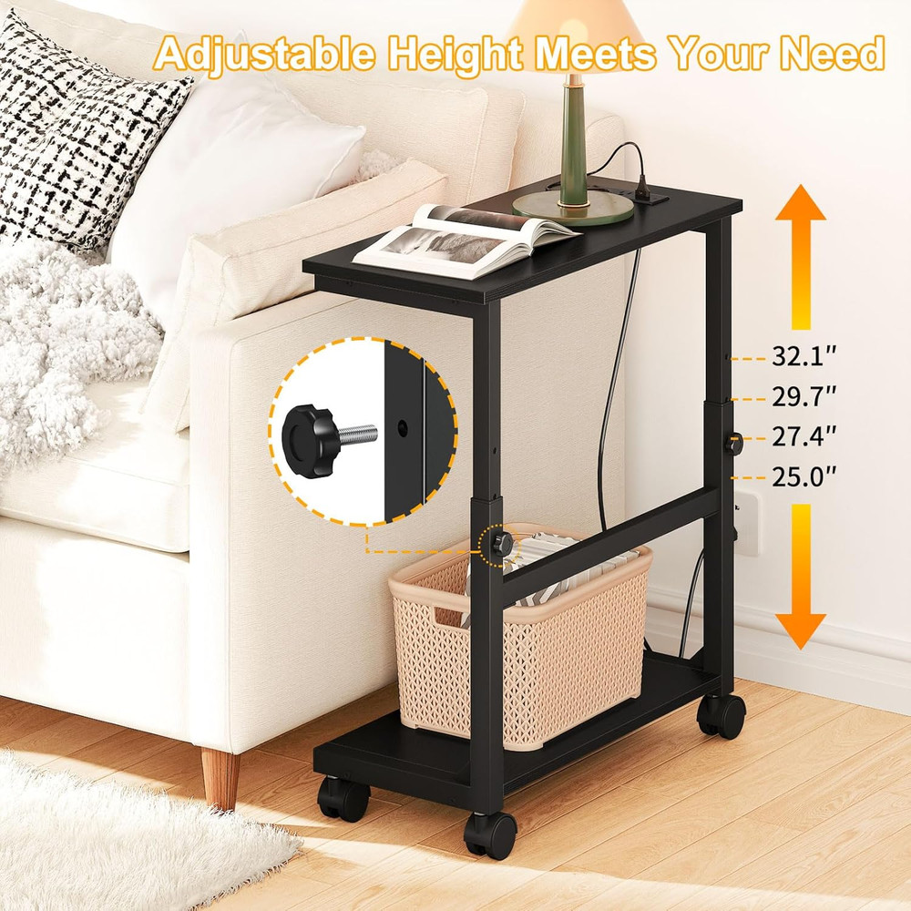 Height Adjustable Computer Tower Stand with Charging Station & Locking Wheels