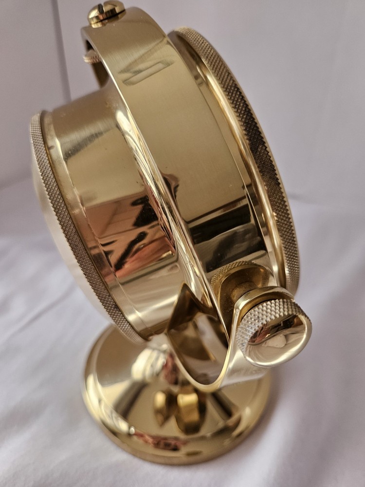 Solid Brass Ships Clock RARE Gimbal base, Bell Clock Company Quartz movement