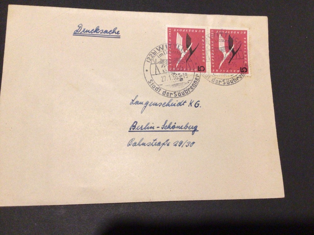Germany Lufthansa 1956 air stamp cover Ref 60970