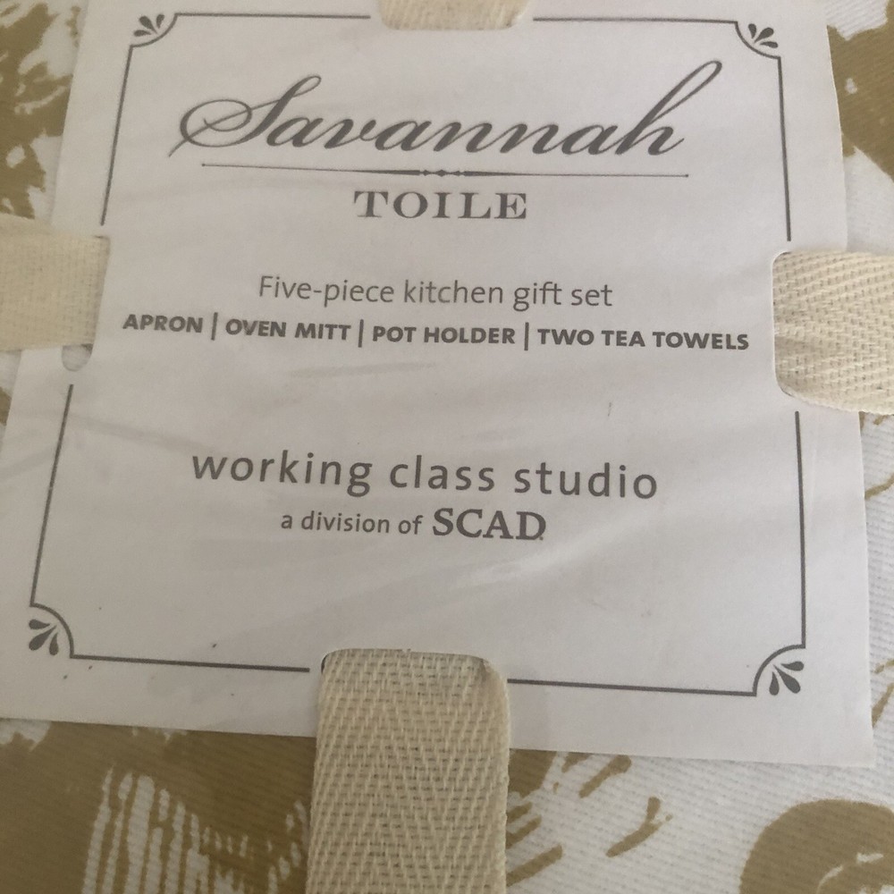 Working Class Studio Savanah Toile Cotton Kitchen Gift Set Mustard NIP