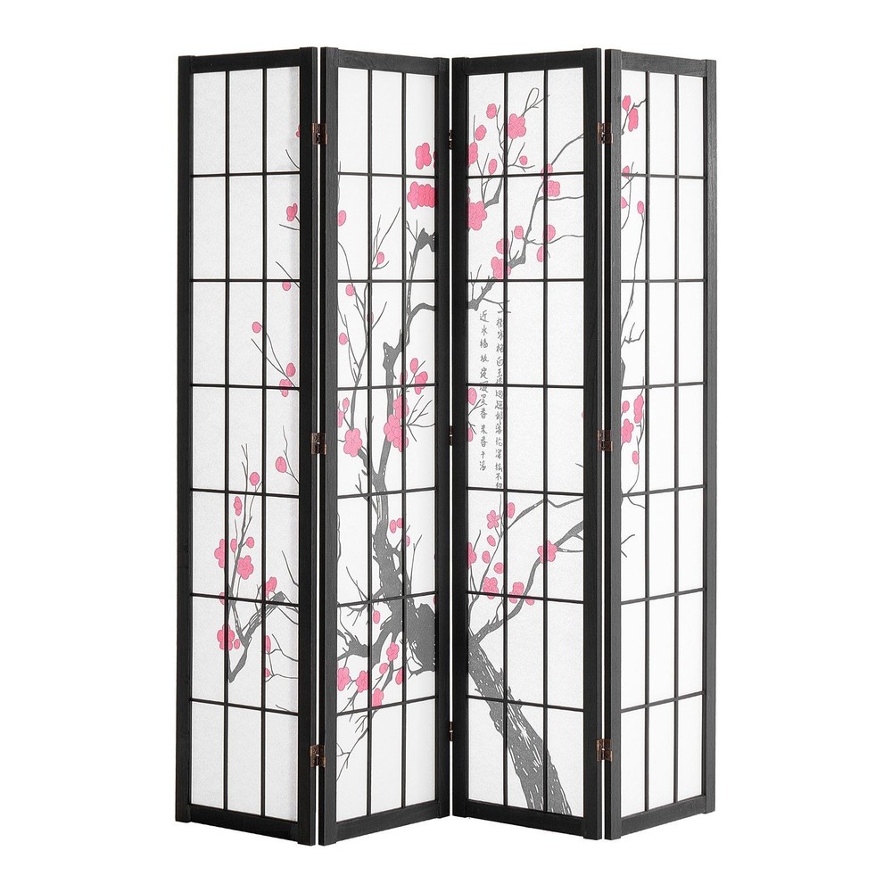 Foldable Wood Privacy Screen 4 Panel, 64in Height, Grid Design Elegance