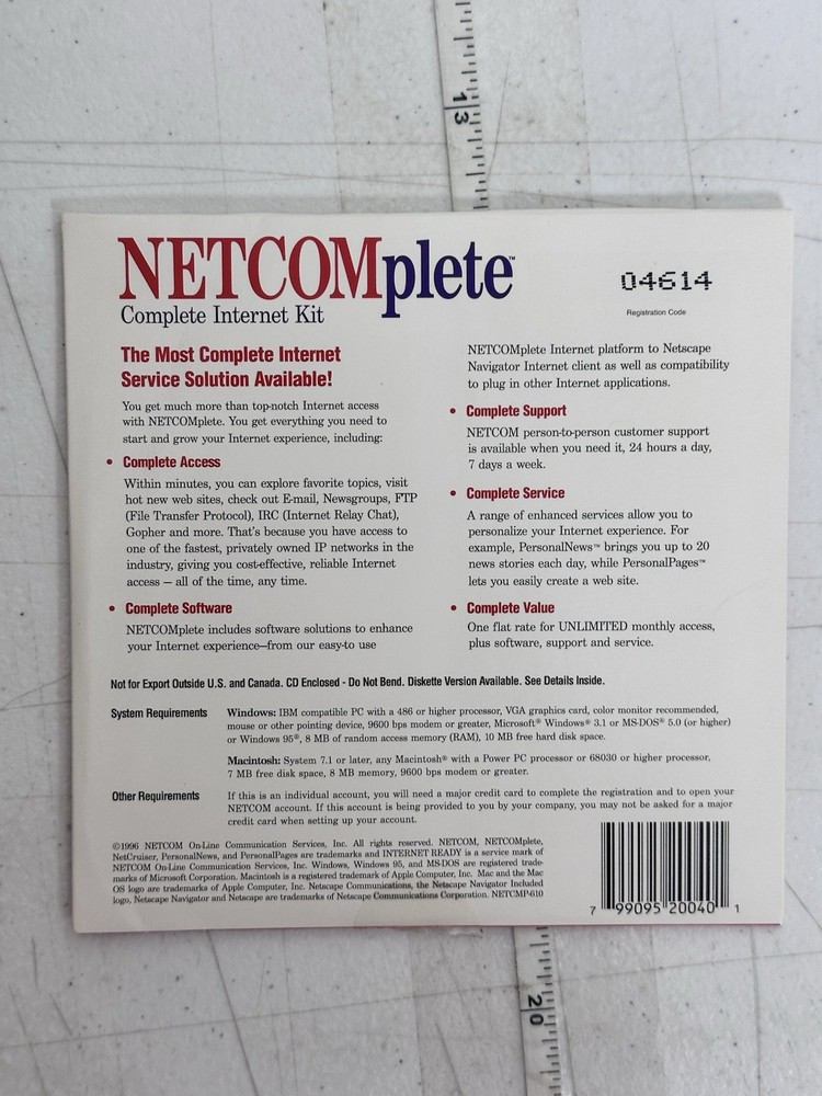 Vtg 1996 NETCOMplete Internet Kit CD-ROM Windows Mac w/Original Mailer NOS ISP