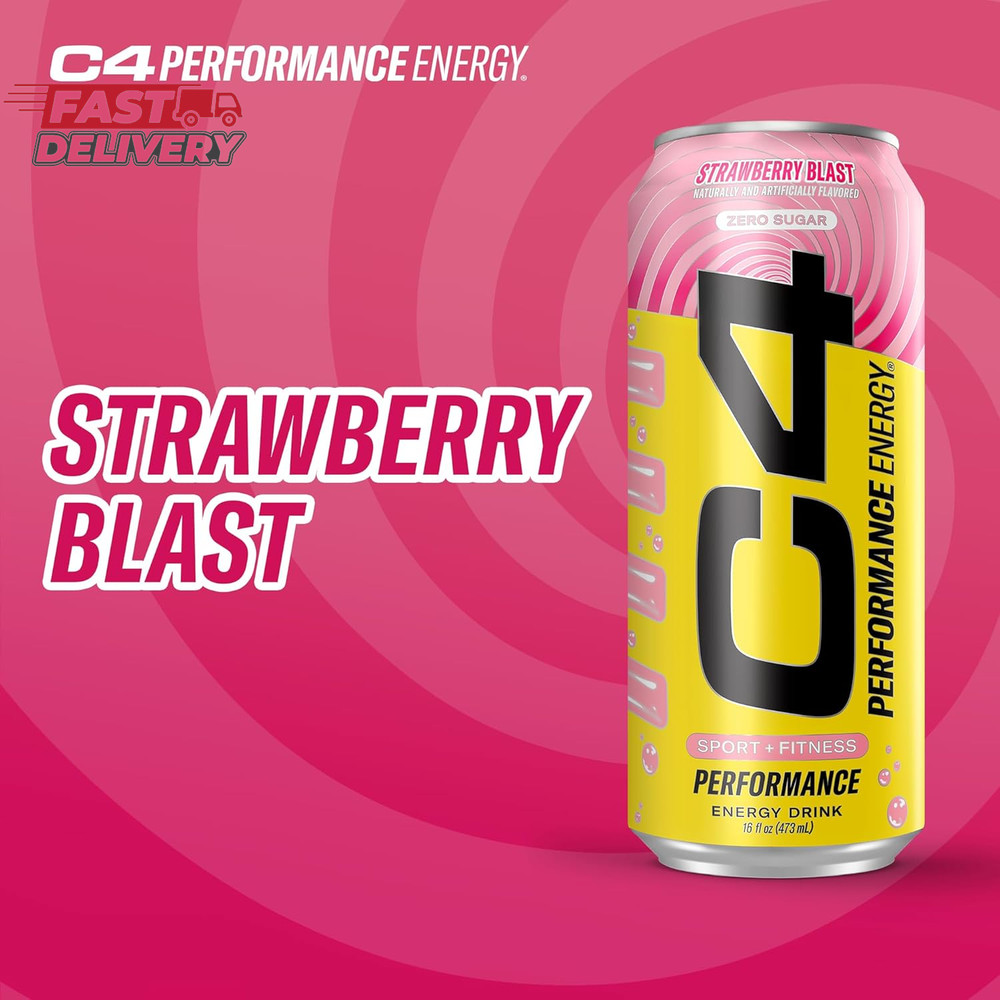 Cellucor C4 Performance Energy Drink | Strawberry Blast | Zero Sugar Carbonated