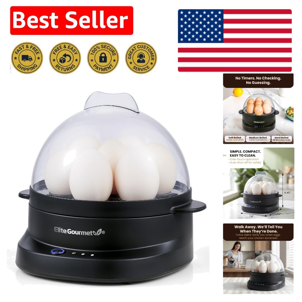 Compact 7-Egg Cooker with Auto Shut-Off - Perfect Soft, Medium, or Hard Eggs