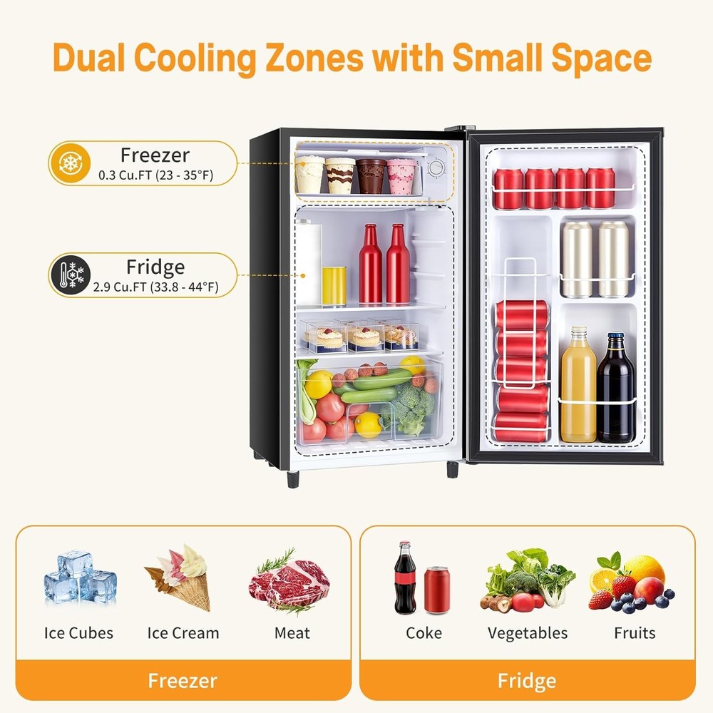 NEWBULIG Compact Mini Fridge 3.2 Cu Ft Freezer