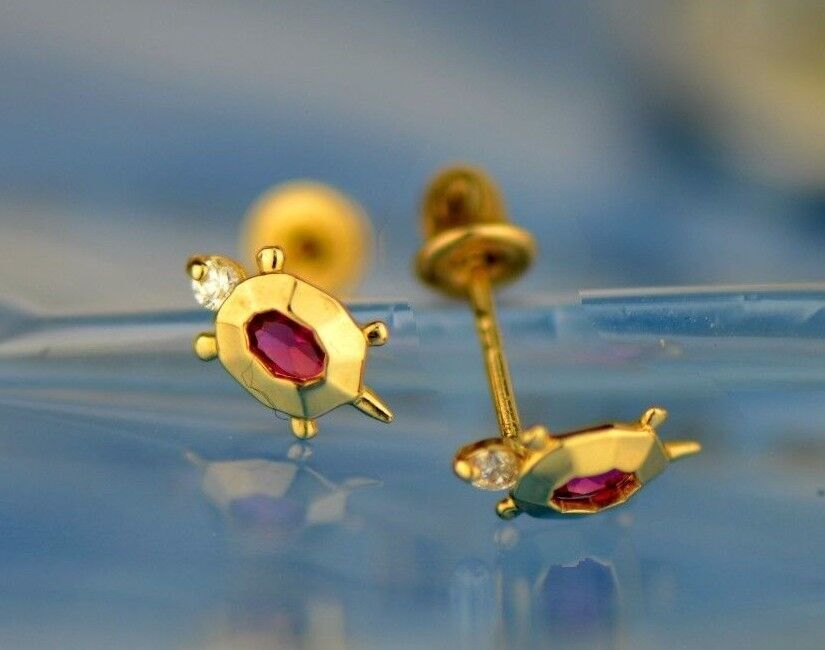 14k Yellow or White Gold Turtle CZ Stud Earring