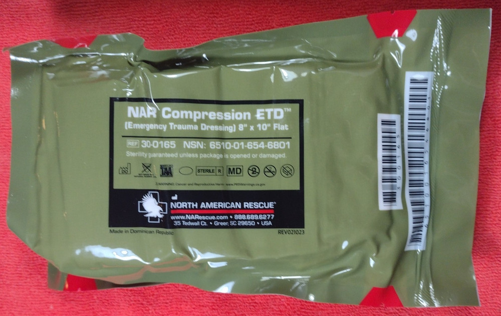 COMBAT MEDIC NAR Compression ETD Emergency Trauma Dressing 8"X10" FLAT Exp 2033