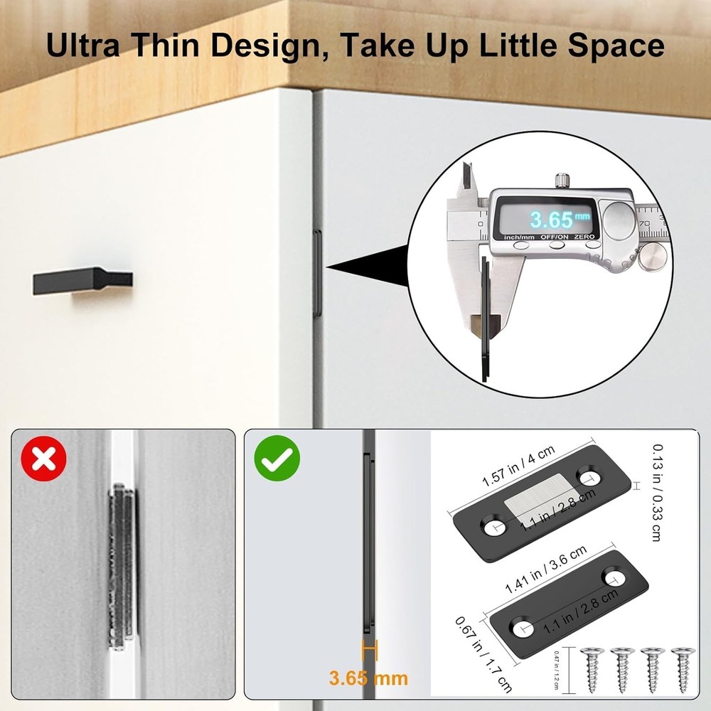 Ultra Thin Magnetic Cabinet Catch 4 Pack - Strong Adhesive Closure Solution