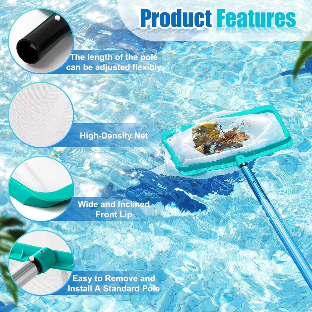 Pool Skier Net Without Pole, Large Capacity Debris Pullover, Easy Clean, Rein...