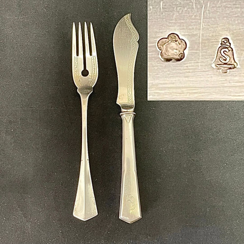 AUSTRO HUNGARIAN Continental SILVER Fork Fish Knife Monogram Antique Hallmarked